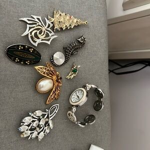 Bundle of Vintage Pins and Peace Sign Watch